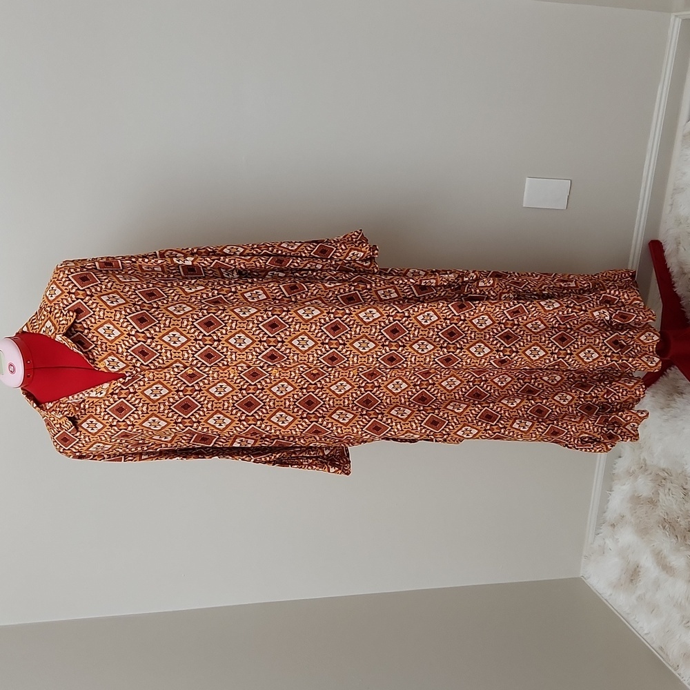 LAST QUEEN paris long sleeve dress abstract browns - Picture 6 of 14